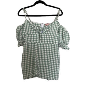 LÉRUMI Mia Gingham Mini Dress in Green and White Size Large- Flaw
